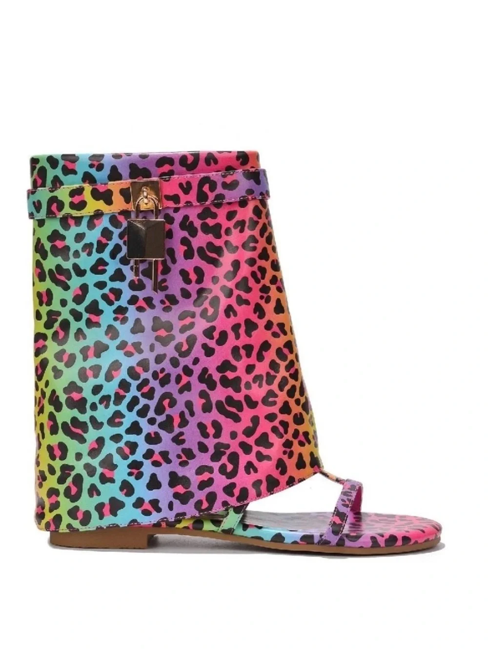 Cape Robbin Rainbow Leopard Print Open-Toe Sandal with Ankle Wrap